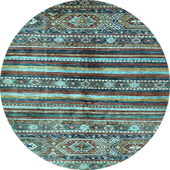 Ahgly Company Indoor Round Abstract Light Blue Modern Area Rugs, 7' Round