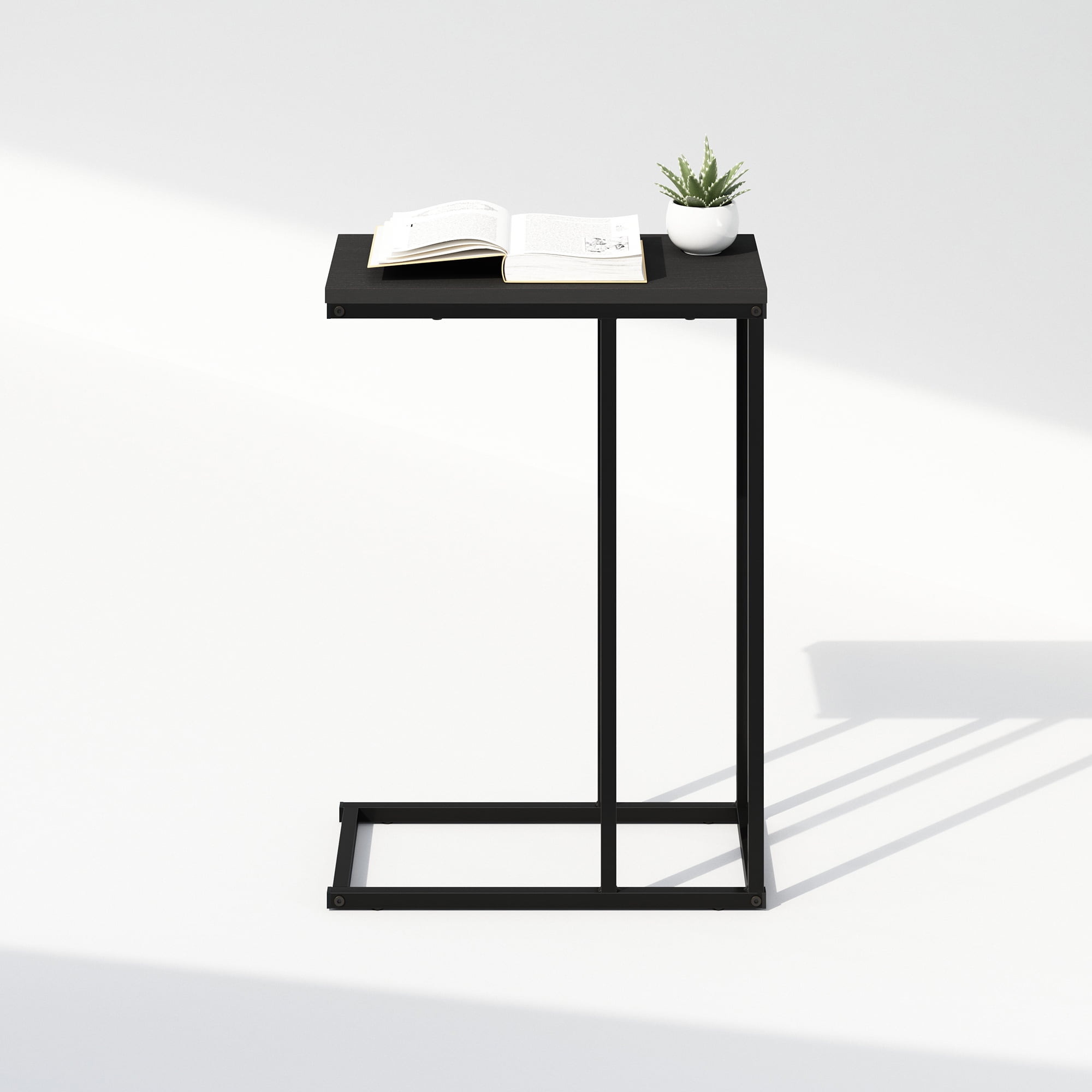 Furinno C-Shaped Side Table, End Table for Couch, Sofa & Bed with Metal Frame, Americano
