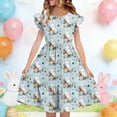 thumbnail image 1 of EGNMCR Robe à Manches Courtes à Col Rond Robe d'Été pour Enfants Imprimée à Manches Plissées à Double Couche pour Enfants de 5 à 14 Ans Robe, 1 of 7