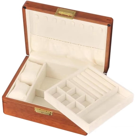 2 Layer Solid Black Walnut Wooden Jewelry Box for Women Wood Vintage Organizer for Earrings Rings Necklaces Bracelet Storage Lover Mother's Day Gift