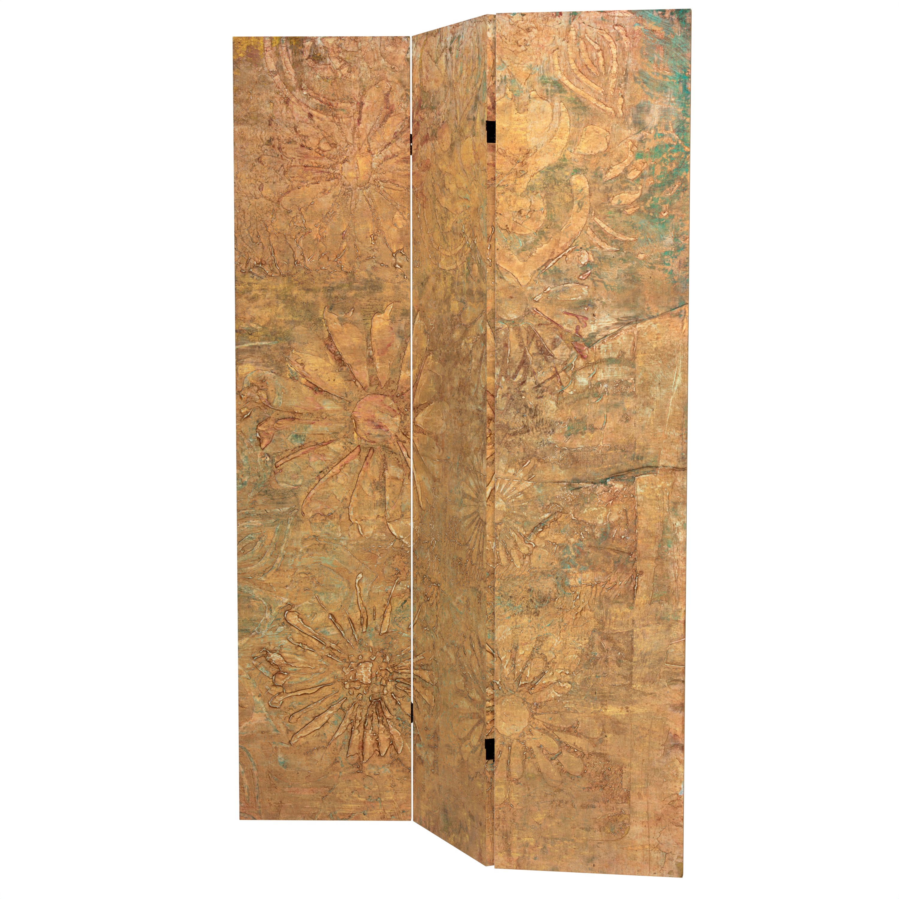 6 ft. Tall Double Sided Brass Blossoms Canvas Room Divider