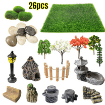 26 PCS Outdoor Fairy Garden Miniatures Mini Zen Garden Accessories, Artificial Grass, Model Trees, Terrarium Ornaments, Dollhouse Supplies, Bonsai Decorative Craft Tools Kit