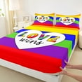 thumbnail image 3 of Manfei Cartoon Love Heart Twin Sheet Sets for Teen, Colorful Rainbow Twin Fitted Sheet, Stripes Geometric Flat Sheet, Microfiber Bedroom Decor, 3 Pieces, 3 of 7