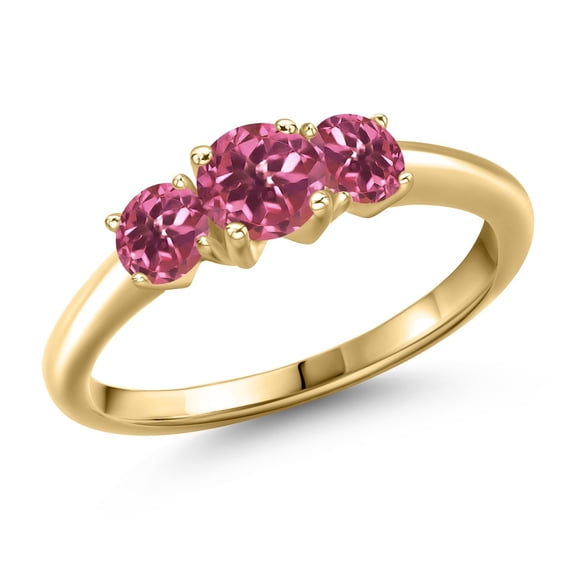 Gem Stone King 10K Yellow Gold Pink Tourmaline Engagement Ring for Women | 1.02 Cttw | Round 5MM | Gemstone October Birthstone | Size 5