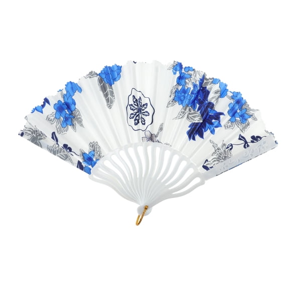 Unique Bargains Elegant Floral Design Folding Hand Fan Blue
