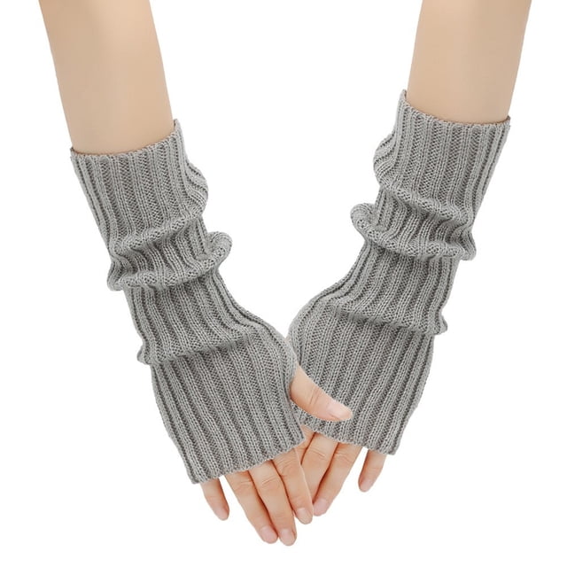 GDREDA Solid Knit Fingerless Mittens Warm Winter Handwear Texting Touchscreen Gloves For Cold Weather And Comfort Grey,One Size