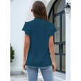thumbnail image 4 of Womens Dressy Casual Tops Ruffle Short Sleeve V Neck Shirts Elegant Business Work Blouse Dark Blue L, 4 of 5