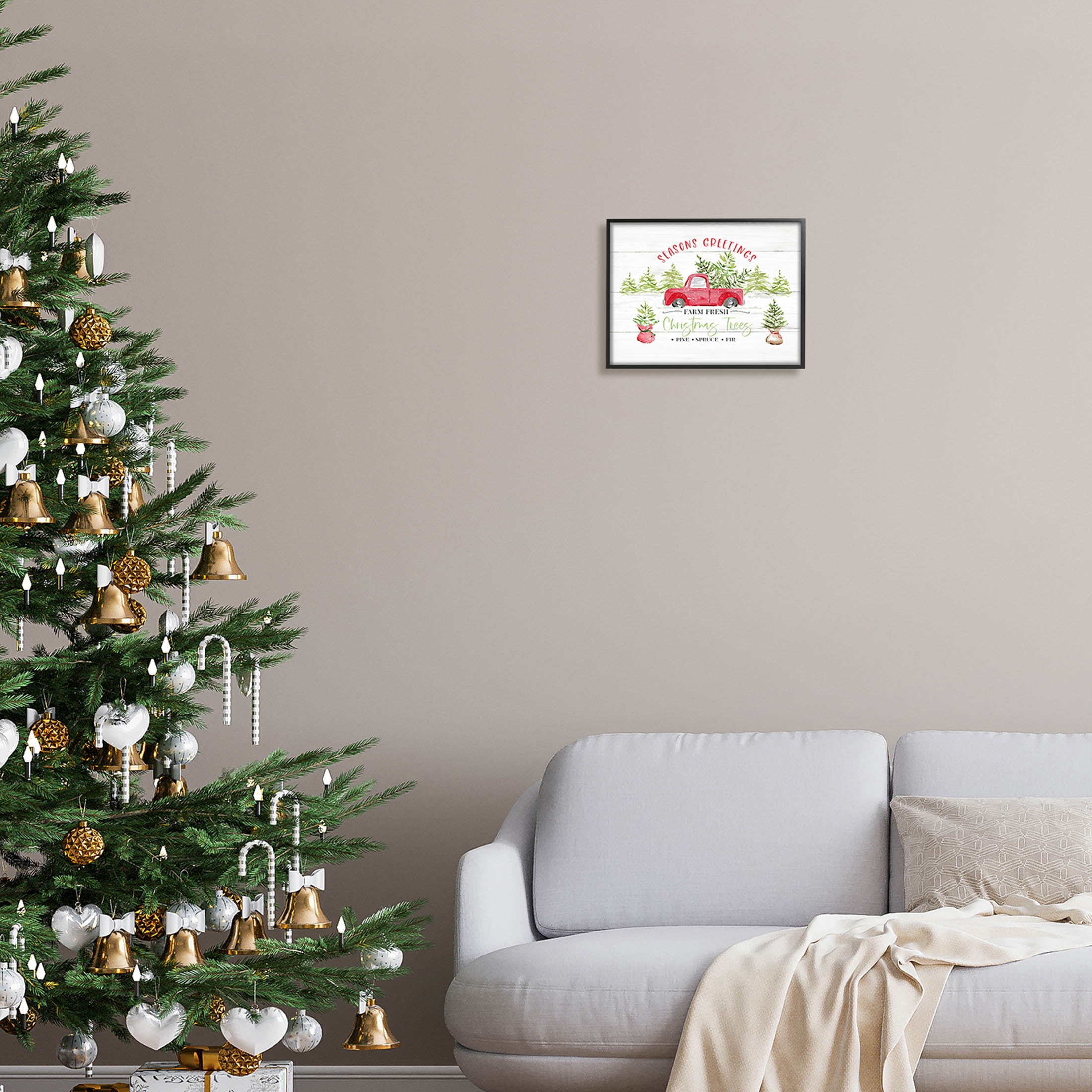 Farm Fresh Christmas Trees Seasonal Holiday Graphic Art Black Framed Art Print Wall Art