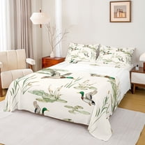 Feelyou Kid Jungle Duck Full Size Sheets, Lotus Leaf Botanical Bed Sheets, 4-Piece