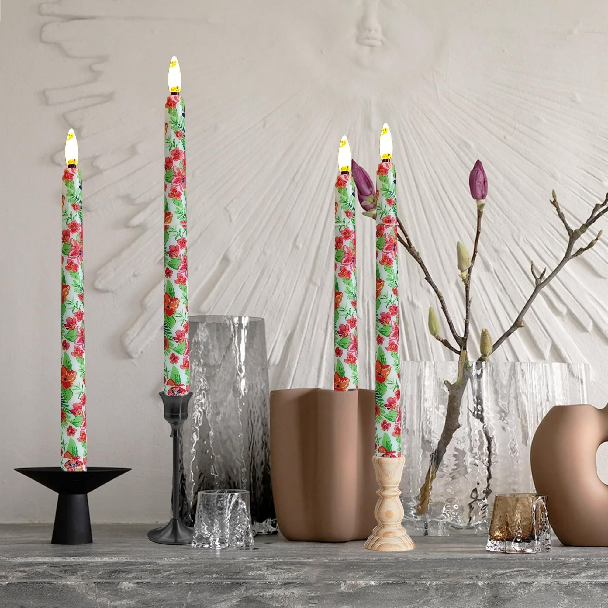 6PCS Printed Flameless Taper Candles, 11 Inch LED Candlesticks Battery Operated with 10-Key Remote and Timer, 3D Flickering Flame Lights for Wedding Party Home Decor Gifts