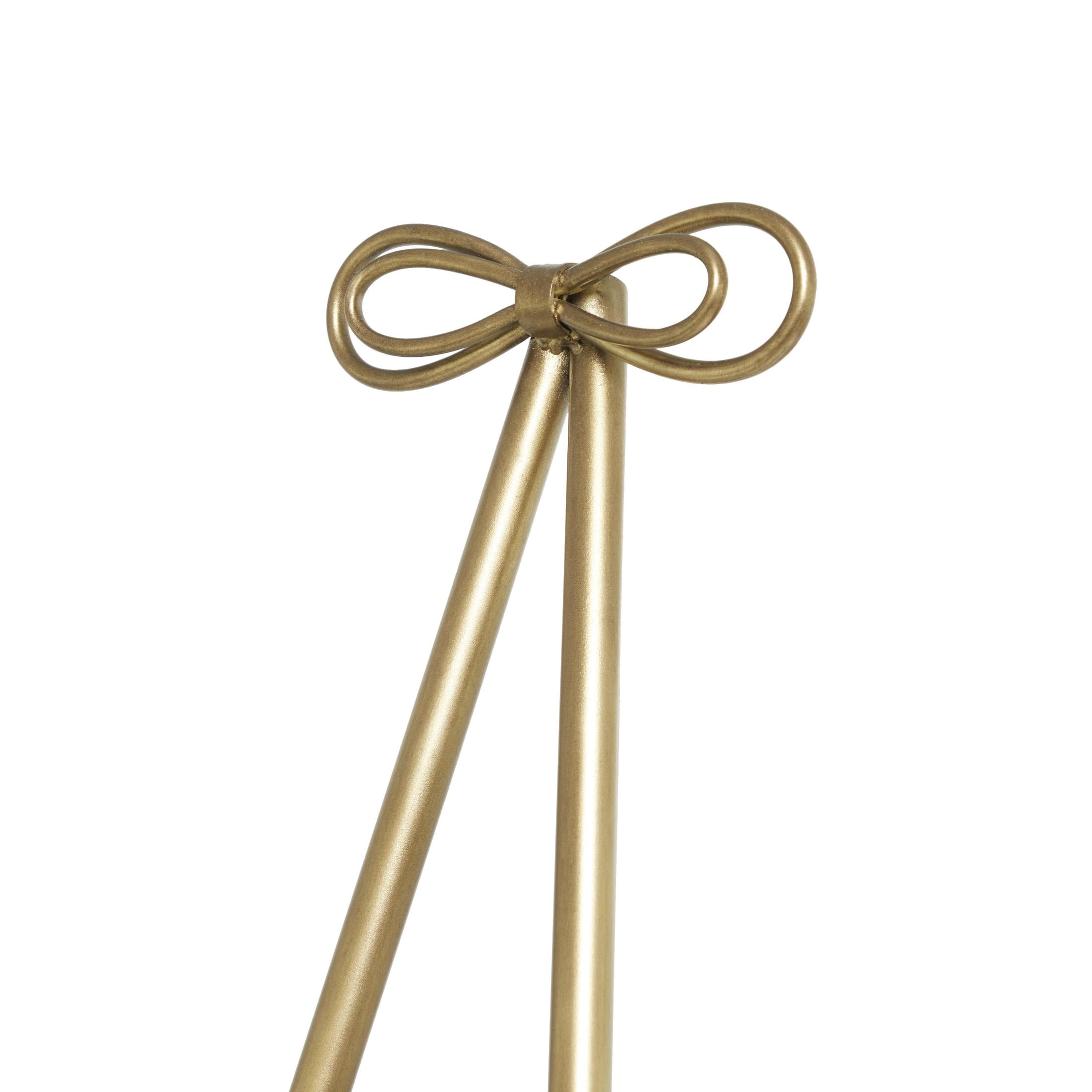 DecMode 20" x 53" Gold Metal Tall Adjustable Floor 3 Tier Easel with Bow Top, 1-Piece