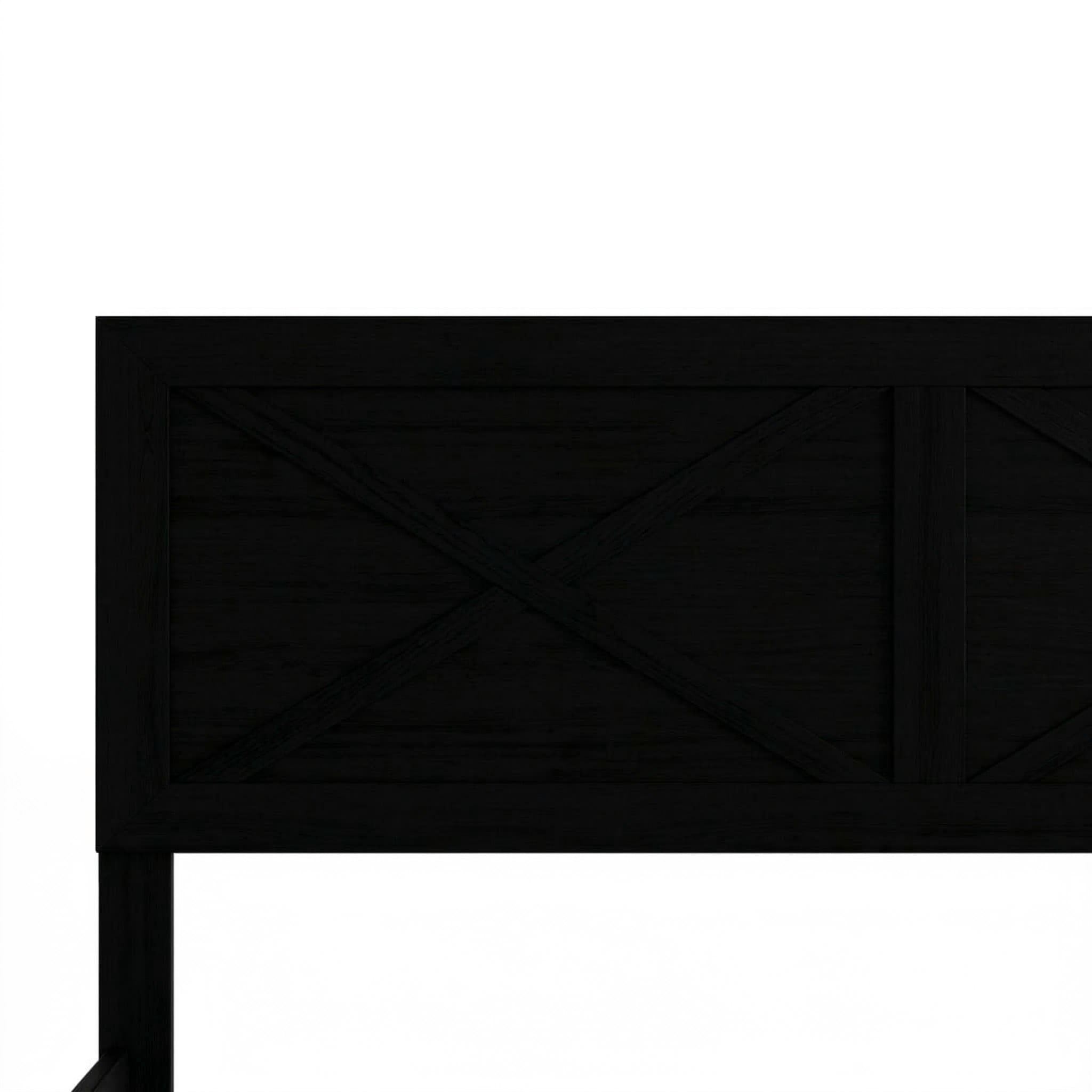 Home Design Oxnard Full Solid Wood Platform Bed Frame with X-Pattern Headboard and Full Slat Support System, Black