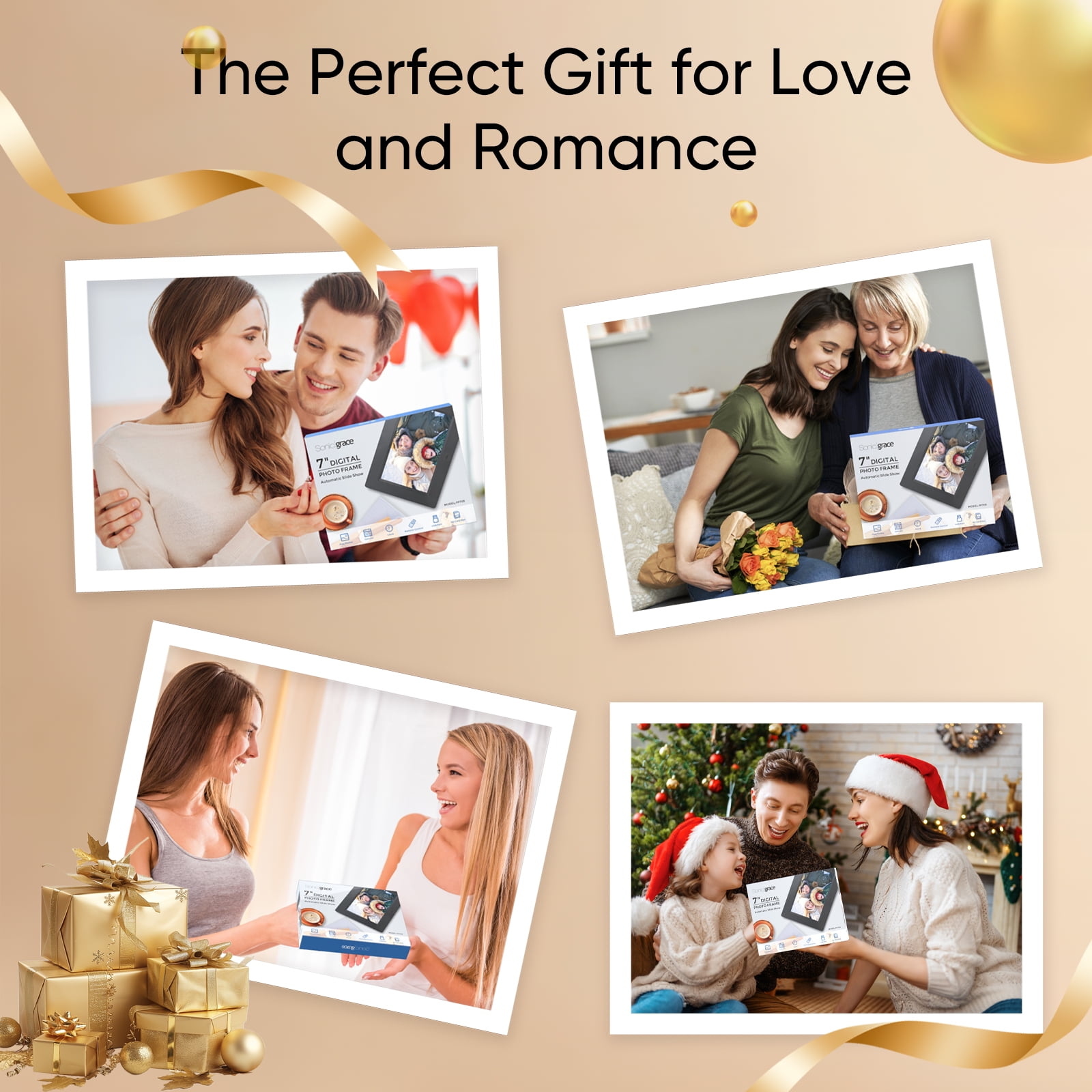 Sonicgrace 7 Inch Digital Photo Frame with Remote Control Not WiFi Version, Gifts for Mothers Day