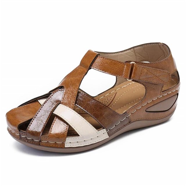 Lollita Orthopedic Plus Sandals Pu Leather Retro Arch Support Comfy Round Toe Sandals For Women