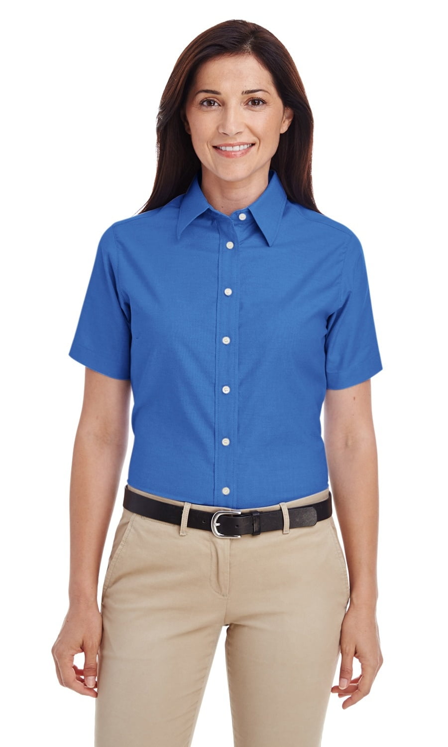 The Harriton Ladies Short Sleeve Oxford Shirt with Stain-Release ...