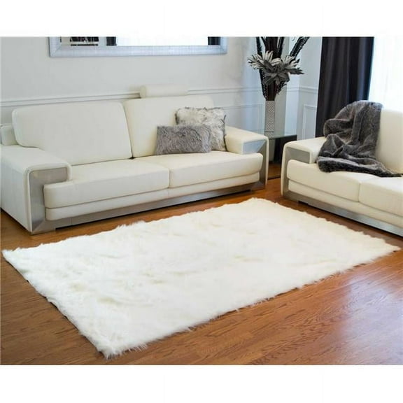 Hudson Faux Fur Rectangular Rug Off White