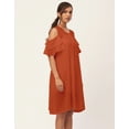 thumbnail image 3 of Moomaya Solid Cold Shoulder Shift Dresses For Women, Round Neck Short Dress, 3 of 8