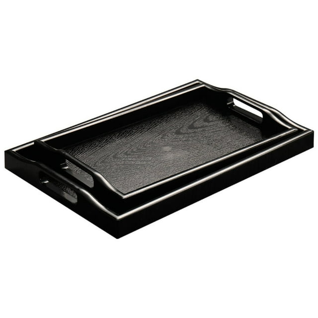 Large Serving Tray, Plastic Ottoman Tray with Cutout Handles, Rectangle Butler Tray for Breakfast in Bed, Coffee Table, Kitchen Countertop (Black)