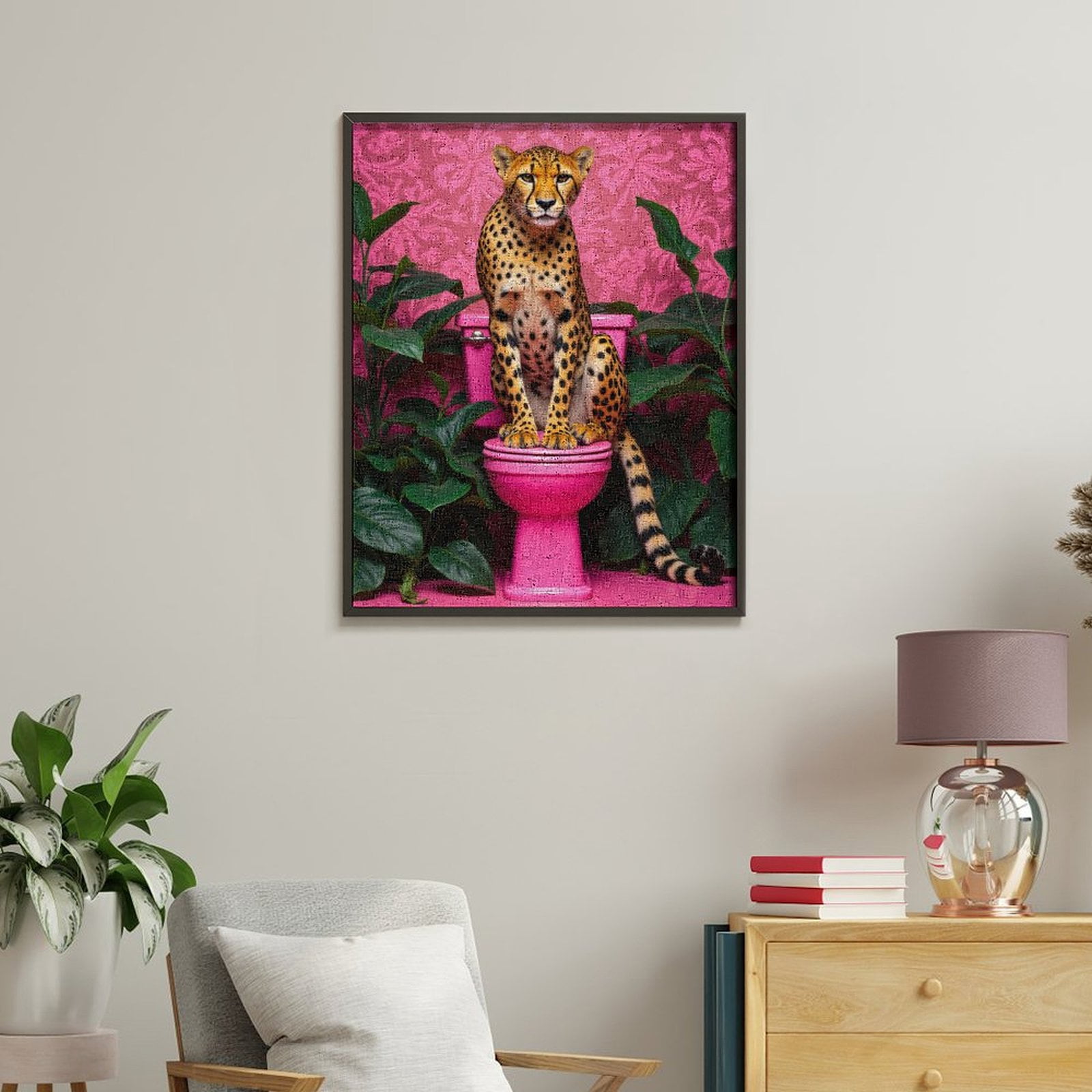 Paint By Numbers Kit for Adults Beginner - DIY Pink Jungle Bathroom Majesty Canvas Painting Kits for Adults, Frameless Paint By Number for Adults for Home Wall Decor 16x20 Inch