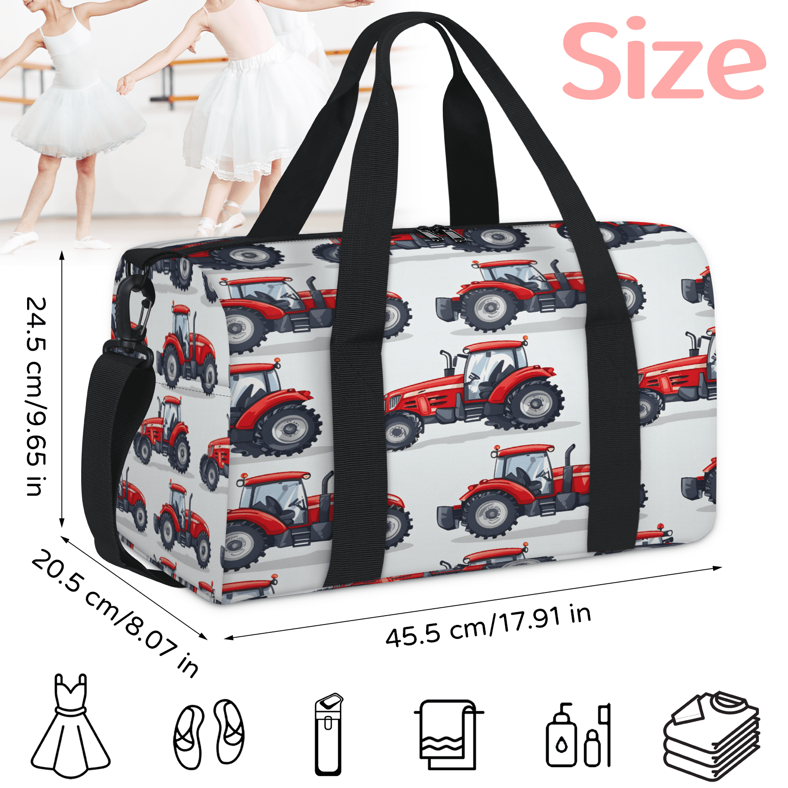Herdesigns Truck Travel Duffle Bag Sports Yoga Weekender Overnight Carry on Workout Bags Lightweight Waterproof Gym Tote Bag for Women Red