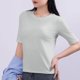 thumbnail image 3 of Tops de Manga Corta de Mujer Casual, Color Sólido Manga 1/2, Camiseta de Cuello Redondo, 3 of 5