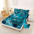 thumbnail image 2 of Manfei Terrazzo Tile Print Queen Sheets, Marble Stone Mosaic Queen Sheet Sets, Turquoise, 4pcs, 1 Flat Sheet, 1 Fitted Sheet and 2 Pillowcases, 2 of 6