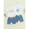 thumbnail image 3 of Baby Toddler Boy Easter Outfit 6 12 18 24 Months 2T 3T Rabbit Embroidery Short Sleeve T-shirt Solid Shorts 2 Piece Clothing Set, 3 of 9