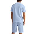 thumbnail image 6 of Men's 2-Piece Linen Summer Set, Casual Short Sleeve Shirt and Vacation Shorts, Breathable Beach Outfit For Tropical Holiday and Travel,Light Blue,XL, 6 of 8