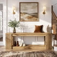 thumbnail image 4 of Finmind 63" Long Entryway Bench, Farmhouse Entry Shoe Bench with Storage Shelf, Wooden End of Bed Seat for Bedroom, Hallway, Living Room, Light Brown, 4 of 8