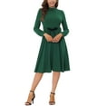 thumbnail image 4 of MODA NOVA Juniors Wear to Work Elegant Mock Neck Long Sleeve Self Tie Waist Knit Midi Dress, 4 of 5