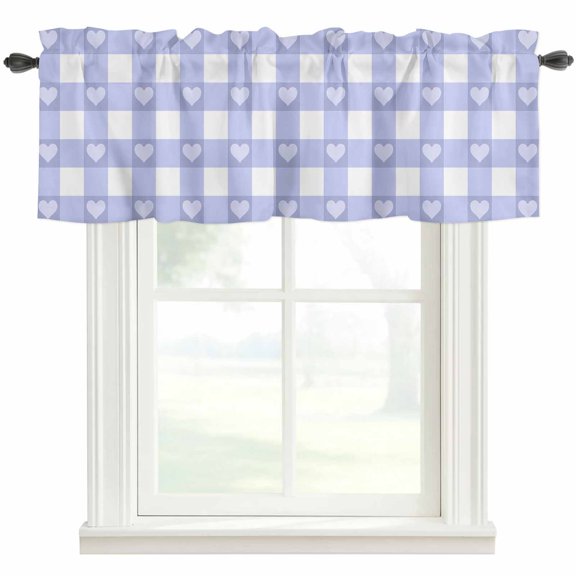 Love Buffalo Plaid Window Valance Curtain Purple Check Stripes Rod Pocket Valance for Windows Short Curtain for Living Room, Bedroom & Kitchen Window Decor 42x12in