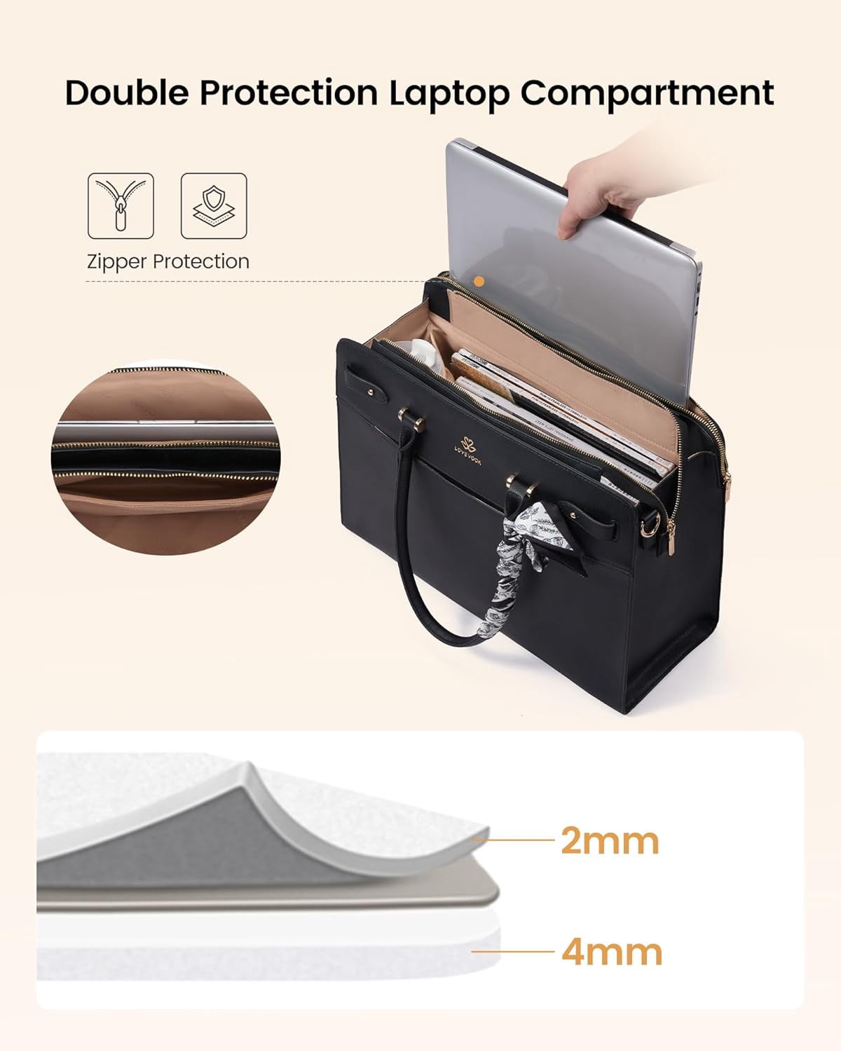 LOVEVOOK Laptop Tote Bag for Women, PU Leather Work Bag Waterproof Briefcase Handbag for Teacher Business with Silk Scarf