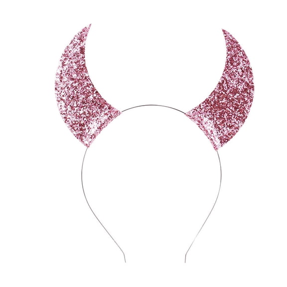 Headbands for Women LSQii Sequin Bling Halloween Devil Horn Headband Shiny Rhinestone Glitter Hair Hoop Glittering Headpiece Halloween Party Dress ,Pink