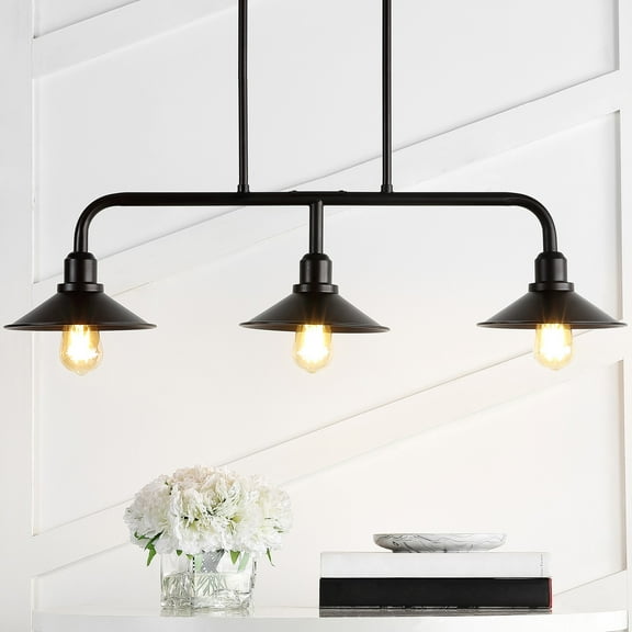 JONATHAN Y Cade 34.25" 3-Light Metal Farmhouse Industrial LED Pendant, Oil Rubbed Bronze