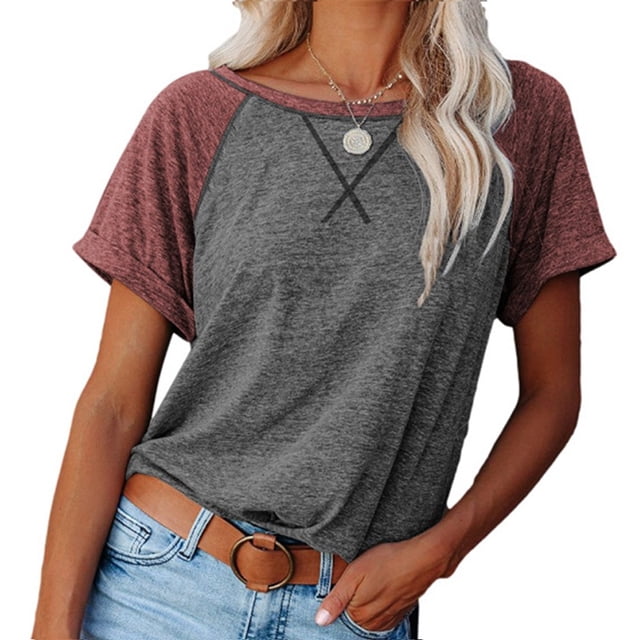 Dinheiro Camisetas informales de manga corta para mujer, camisetas tipo túnica con abertura lateral suelta y manga enrollada raglán (gris oscuro), L,