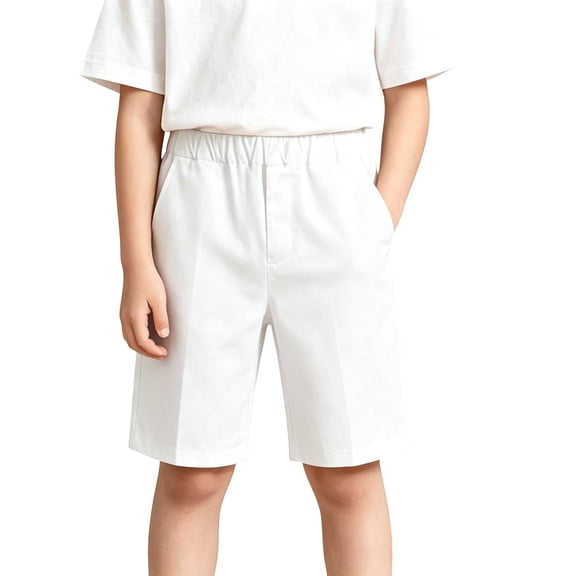 fatyb Boys Girls Shorts Knee Length School Uniform Shorts Elastic Waisted Summer Shorts with Pockets