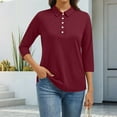 thumbnail image 2 of Women's Polo Shirt 3/4 Sleeve Tops Collared Button Down Golf Tee Casual Work T Shirt Wine S, 2 of 5