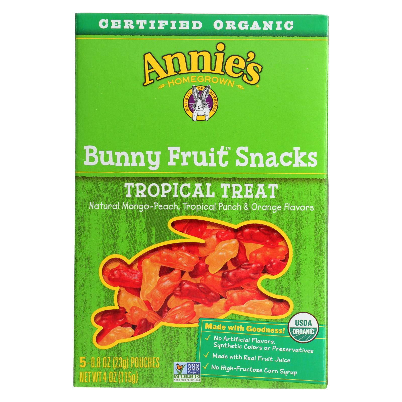 Annie's Organic Tropical Treat Bunny Fruit Snacks, Gluten Free, 5 ct, 4