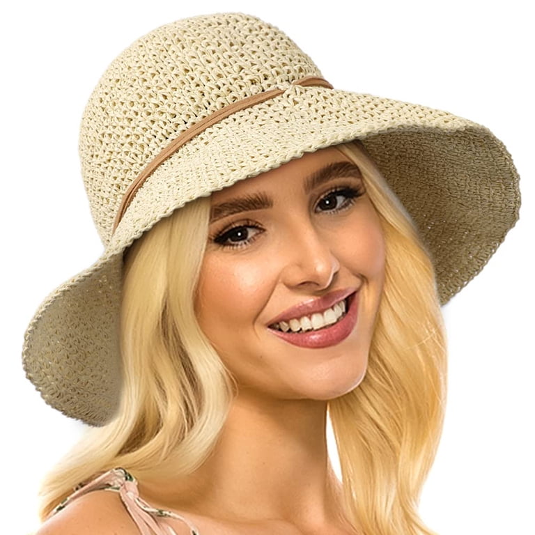 Boho Beige Wide Brim Sun Hat Beach Hats for Women Foldable Sun Hat Womens Sun Boho Wide  main image 2