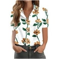 thumbnail image 2 of HaoXianJian Womens Button Up Shirt Short Sleeve Dressy Classic Collared Tops Floral Print Work Office Casual Lightweight Tops & Blouses Tshirts Business Going Out Tops S-2X, 2 of 4