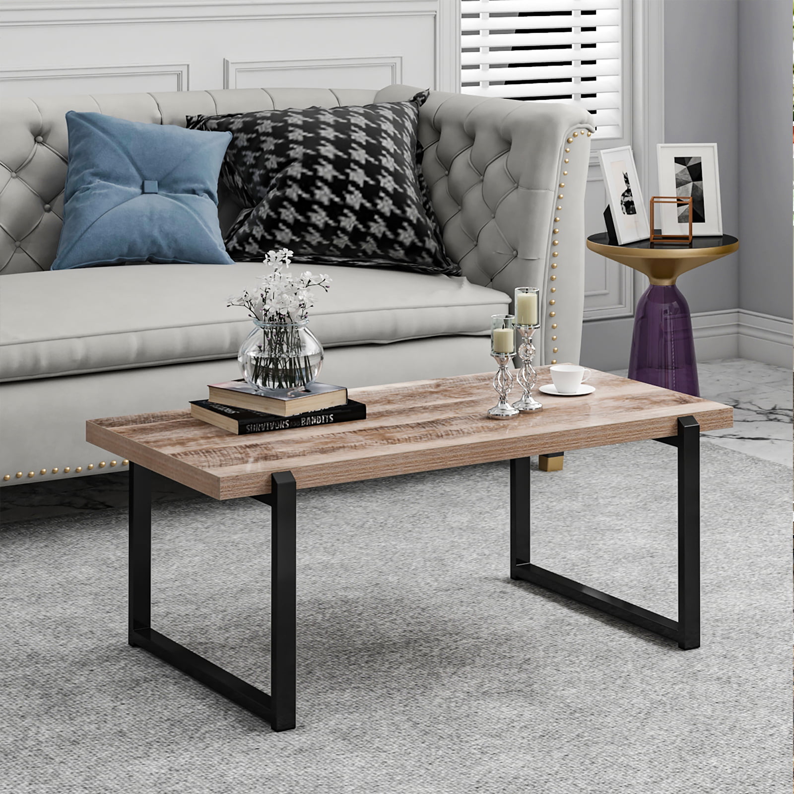 Home Rectangular Cocktail Coffee Table Metal Frame Room Furniture White/Grey US 