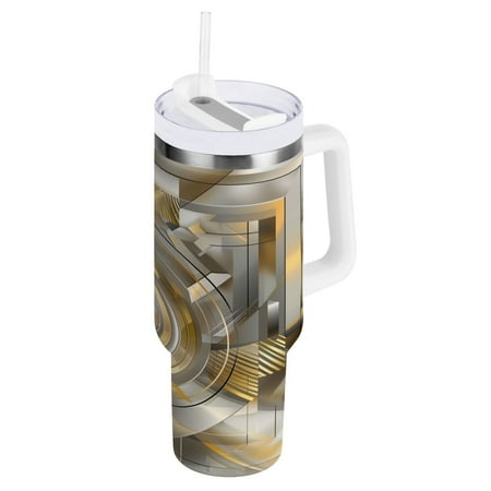 

Abstract Silver Geometric Tumbler with Handle and Straw Lid 40 oz Insulated Vacuum Water Bottle Stainless Steel Travel Cup