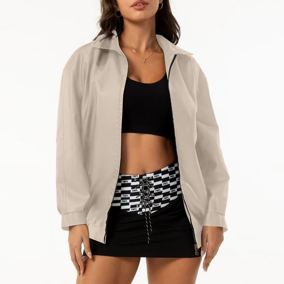 Ofreoo Fashion Women's Solid Color Long Sleeved Turndown Collar Zipper HoodedLess Pocket Leather Jacket