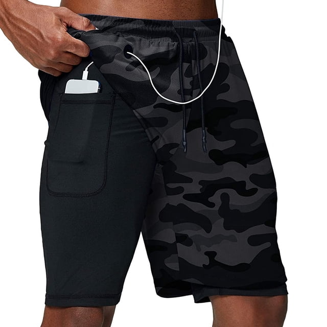Pantalones cortos para correr 2023 para hombre, pantalones cortos deportivos 2 en 1 para entrenamiento de gimnasia, pantalones cortos deportivos de secado rápido para correr, pantalones cortos de verano de dos pisos para hombre Tan Jianjun unisex