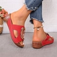 thumbnail image 5 of Rokment Women's Orthopedic Platform Wedge Slip on Sandals Trendy Casual Leather Metallic Chunky Mid Heel Dress Slides Comfortable Walking Slippers for Beach Summer Red Size 7.5, 5 of 7