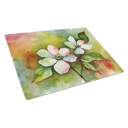 

15 x 12 in. Unisex Virginia American Dogwood in Watercolor Glass Cutting Board - Large