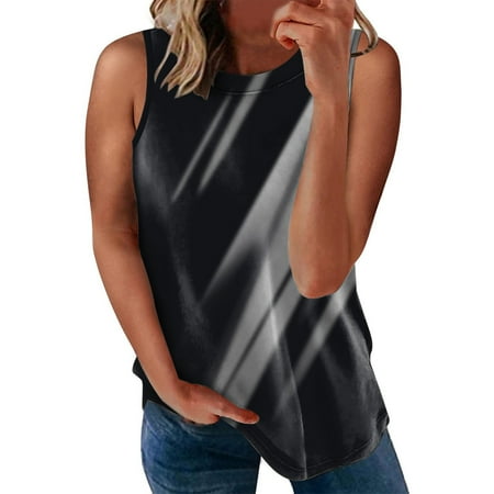 

JDEFEG 2X Shirts for Women Womens Summer Casual Crewneck Sleeveless Tie Dye Printed Vest Top T Shirt Compression Tops with Bra Camisole for Women Dark Gray Xxl