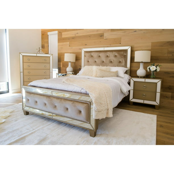 Abbyson Langston Mirrored Tufted, White Tufted Mirror Bed