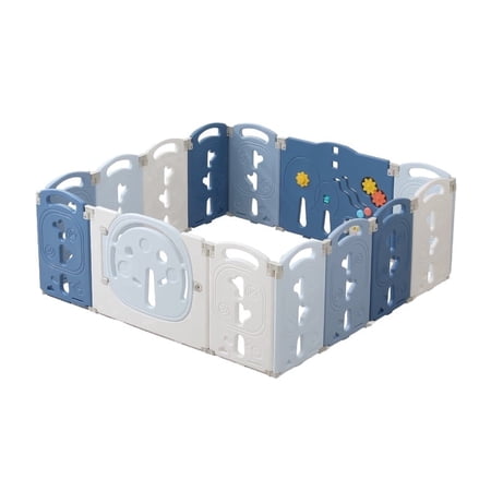 14-Panel Lightweight Plastic Playpen, Activity Fence, Versatile for Indoor and Outdoor Play, Blue
