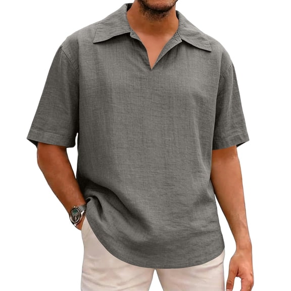 Mens Casual V Neck Golf Collar T-Shirts Summer Short Sleeve Old Money Aesthetic Lightweight Breathable Beach Resort Wear Tops Loose Fit Button Down Textured Tee for Daily Wear & Vacation